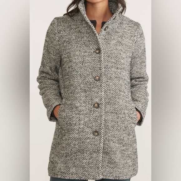 Marine Layer Stephanie Cocoon Coat Herringbone Black White XL NWT